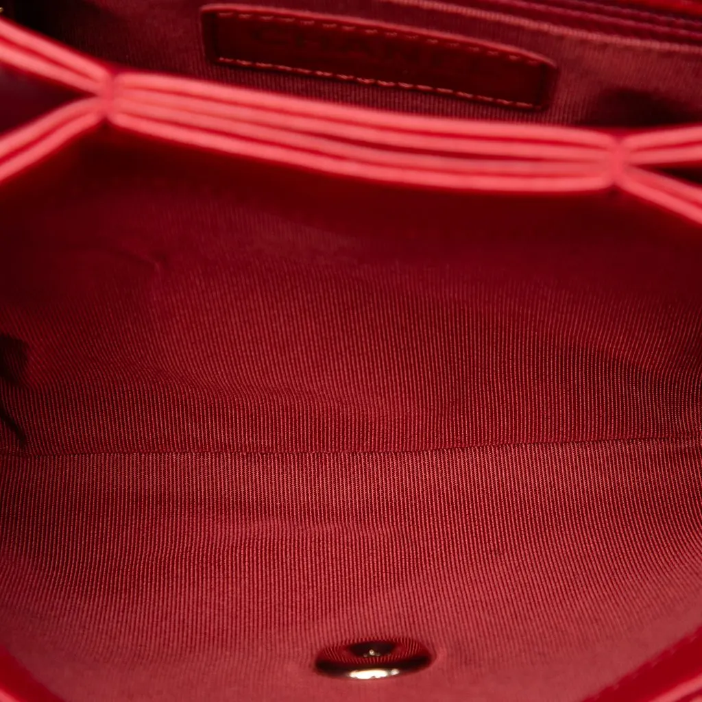 Chanel Small Quilted Calfskin Double Pocket Top Handle Flap Red Leather Very good - Model View