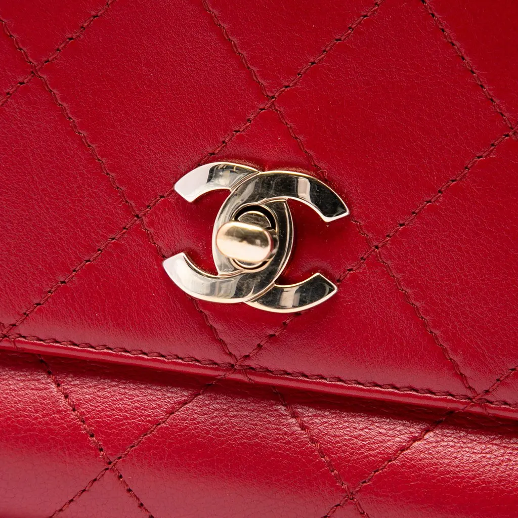 Chanel Small Quilted Calfskin Double Pocket Top Handle Flap Red Leather Very good - Box View