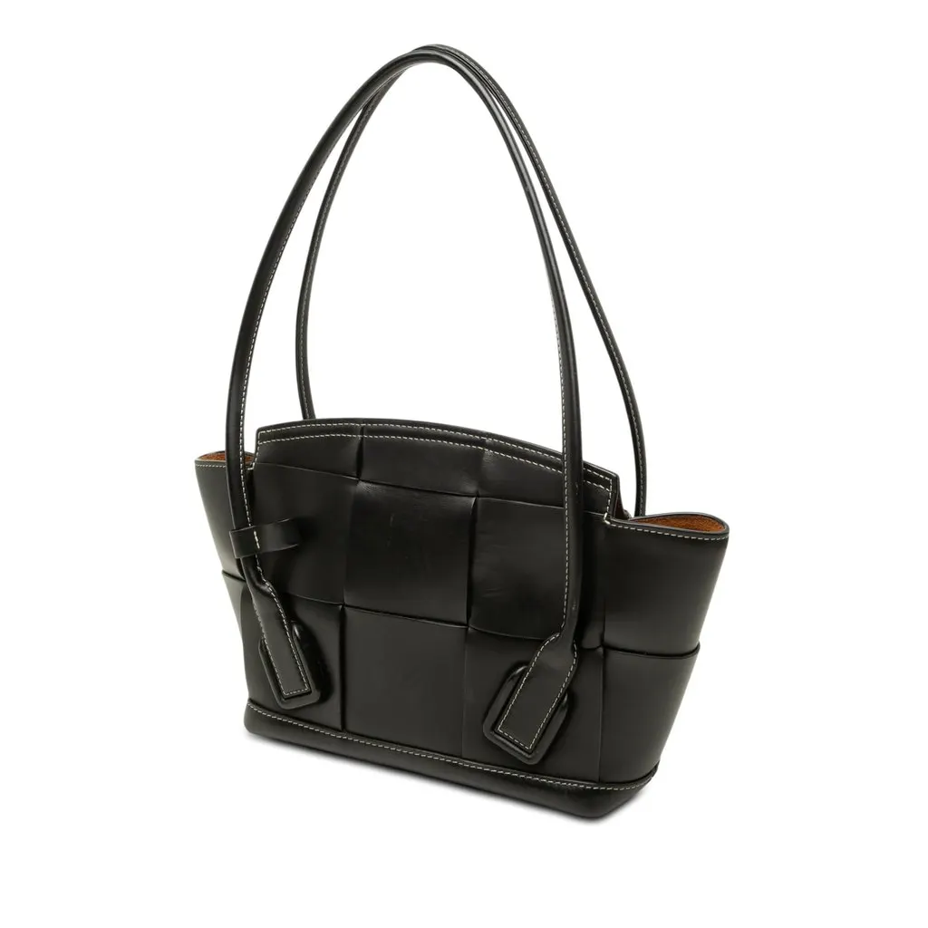 Bottega Veneta Small Calfskin Maxi Intrecciato Arco Satchel Black Leather Good - Back View