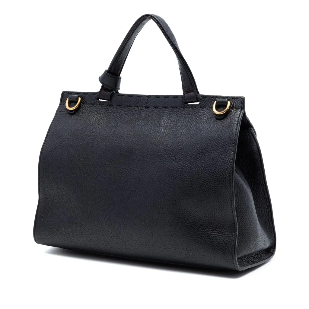 Gucci Small GG Marmont Grained Calfskin Top Handle Satchel Black Leather Very good - Back View
