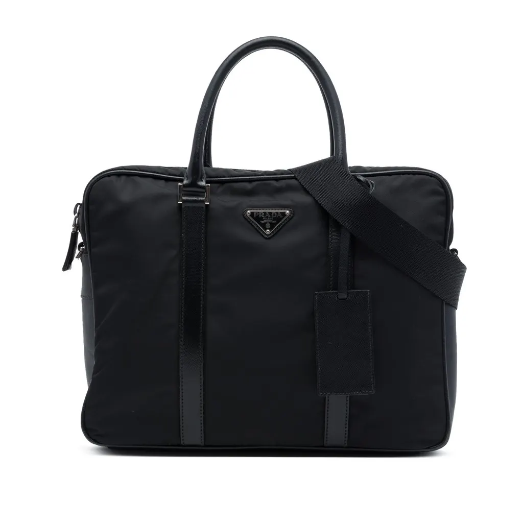 Prada Saffiano Trimmed Tessuto Business Bag