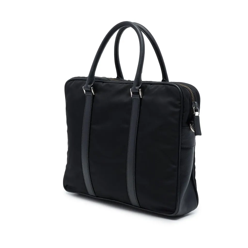 Prada Saffiano Trimmed Tessuto Business Bag Black Polyamide Good - Back View