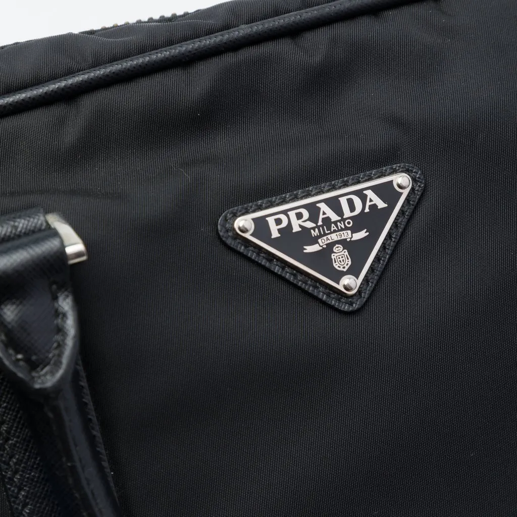 Prada Saffiano Trimmed Tessuto Business Bag Black Polyamide Good - Box View