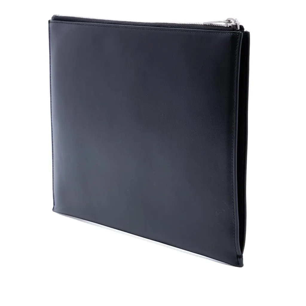 Saint Laurent Embroidered Crest Calfskin Zippered Clutch Black Leather Very good - Back View