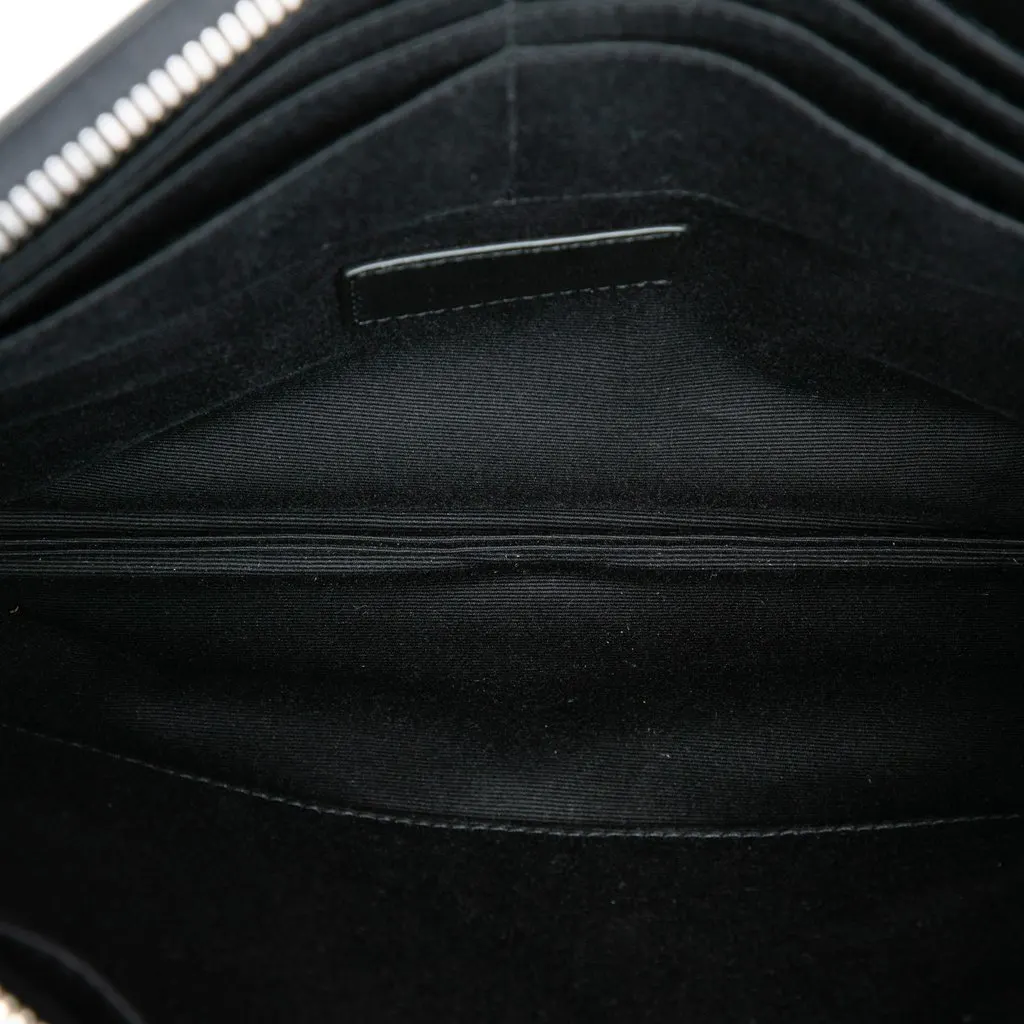 Saint Laurent Embroidered Crest Calfskin Zippered Clutch Black Leather Very good - Model View