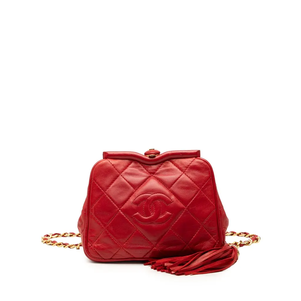 Chanel CC Quilted Lambskin Frame Belt Bag Red Leather Very good - Front View
