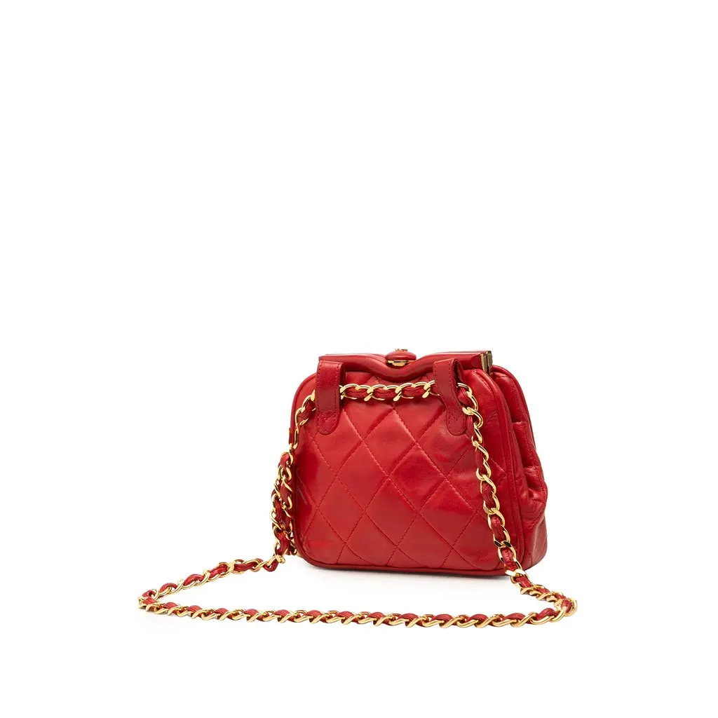 Chanel CC Quilted Lambskin Frame Belt Bag Red Leather Very good - Back View