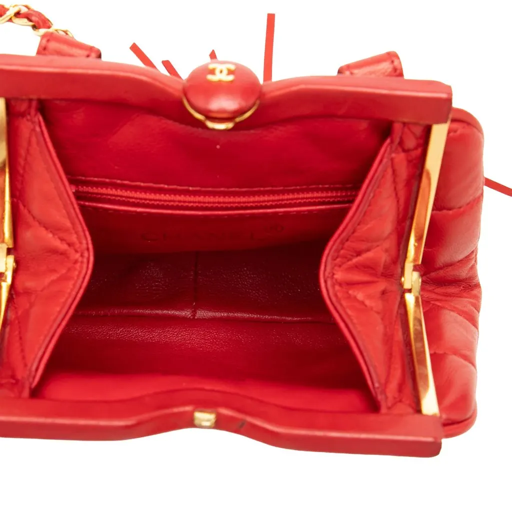 Chanel CC Quilted Lambskin Frame Belt Bag Red Leather Very good - Model View
