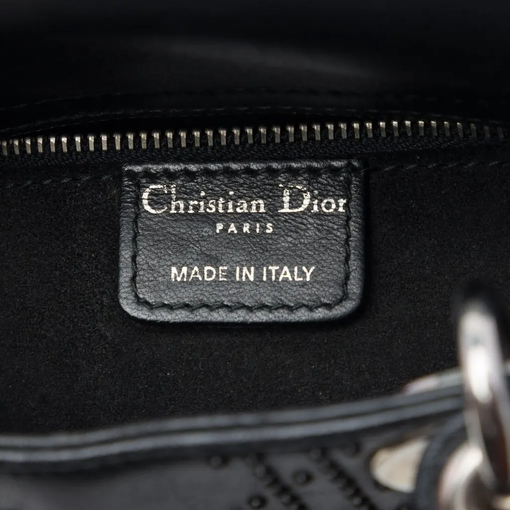 Dior Mini Calfskin Cannage Studded Lady Dior Black Leather Good - Box View