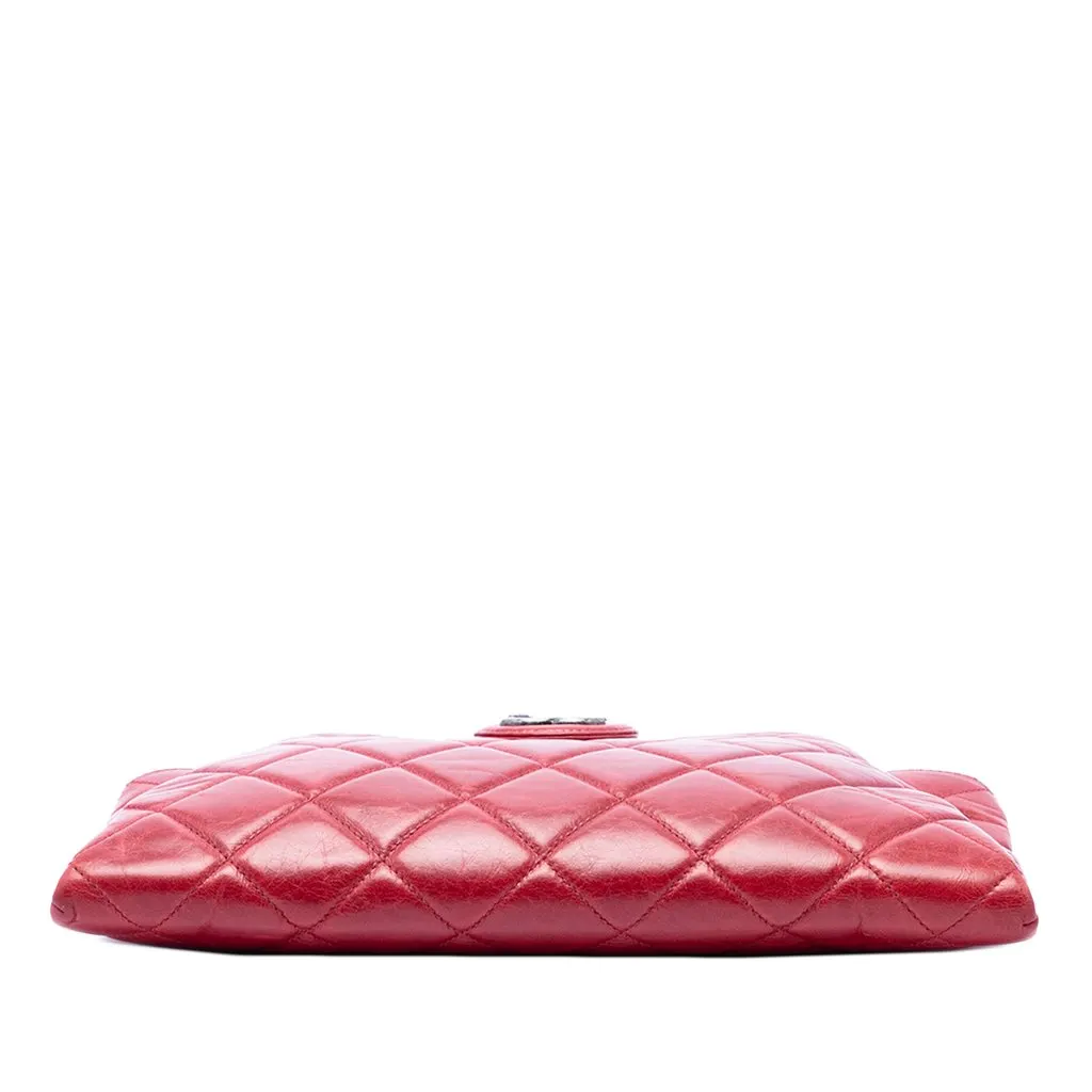 Chanel Quilted Glazed Calfskin Coco Pleats Chain Clutch Red Leather Very good - Inside View