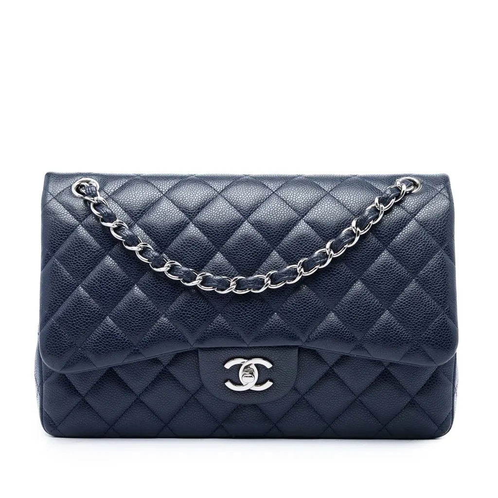 Chanel Jumbo Classic Caviar Double Flap Blue Leather Very good - Front View