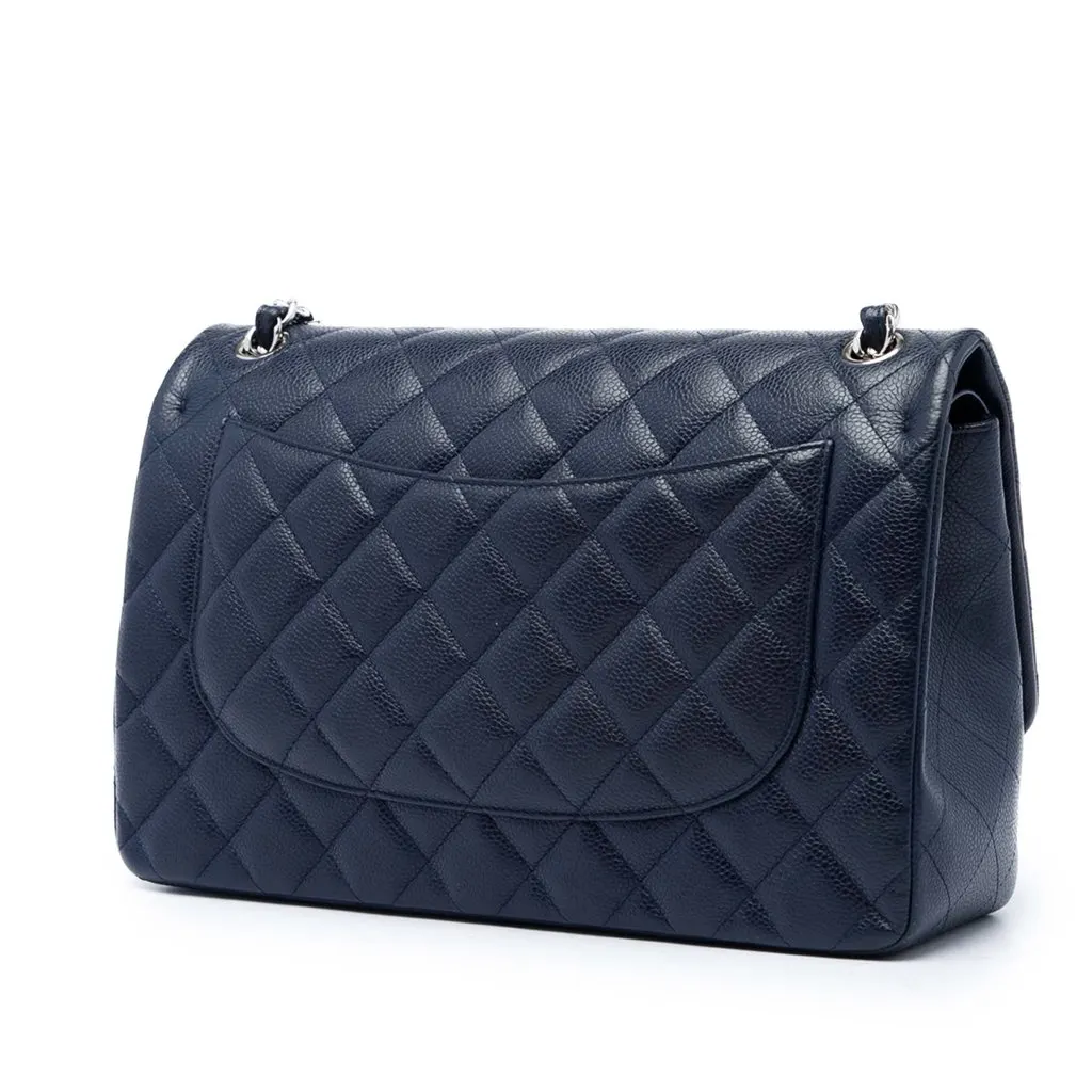 Chanel Jumbo Classic Caviar Double Flap Blue Leather Very good - Back View