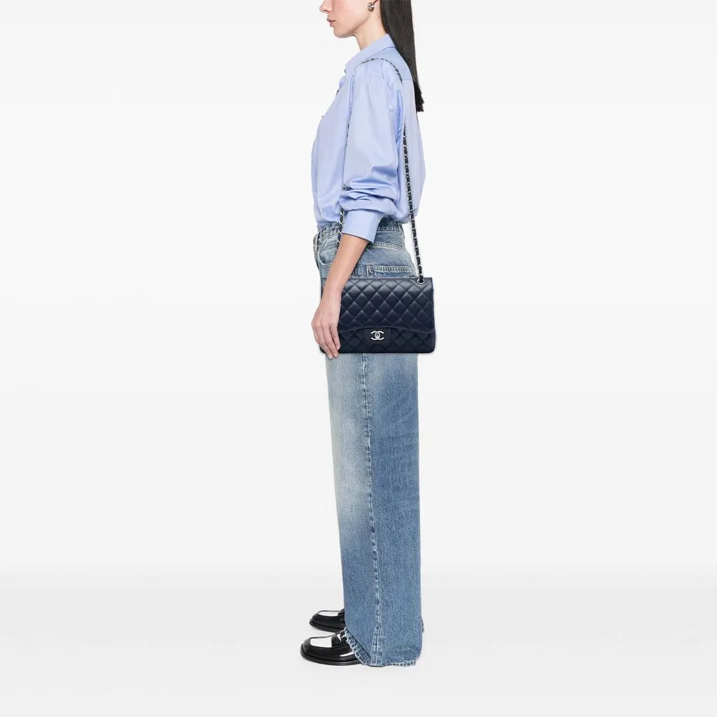 Chanel Jumbo Classic Caviar Double Flap Blue Leather Very good - Box View