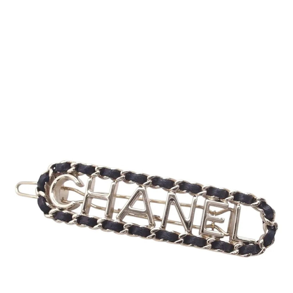 Chanel Gold Plated Lambskin Allure Logo Hair Clip Gold Metal Very good - Front View