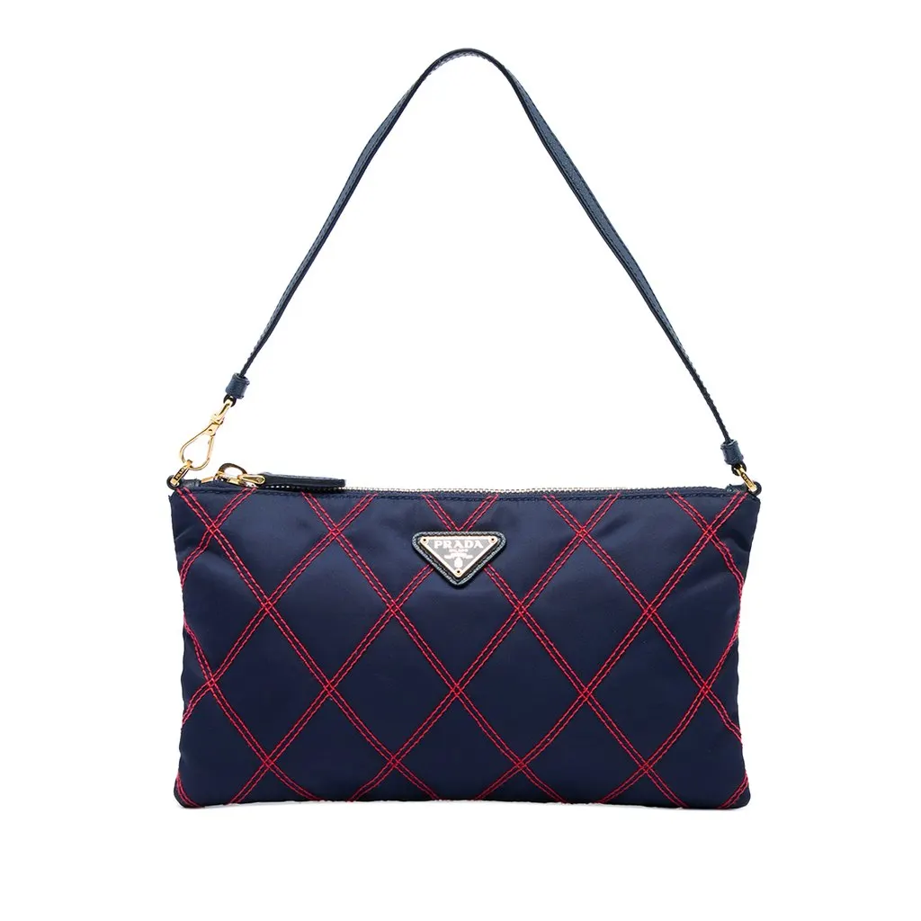 Prada Impuntu Tessuto Shoulder Bag Blue Polyamide Very good - Front View