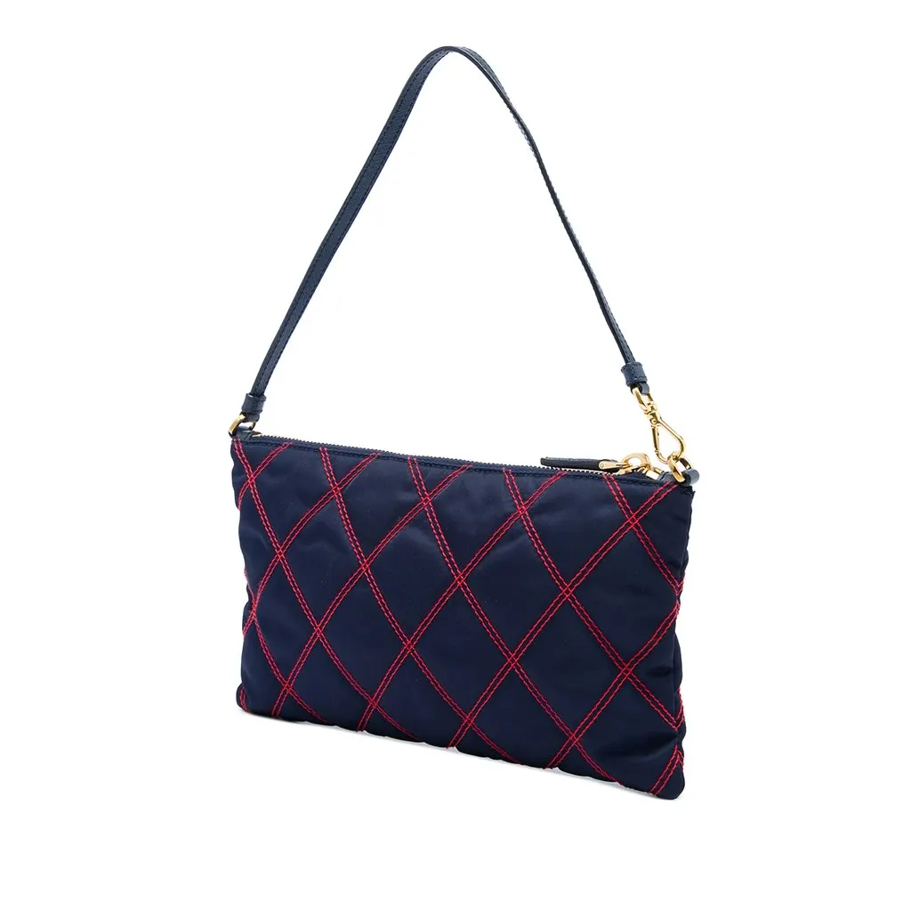 Prada Impuntu Tessuto Shoulder Bag Blue Polyamide Very good - Back View