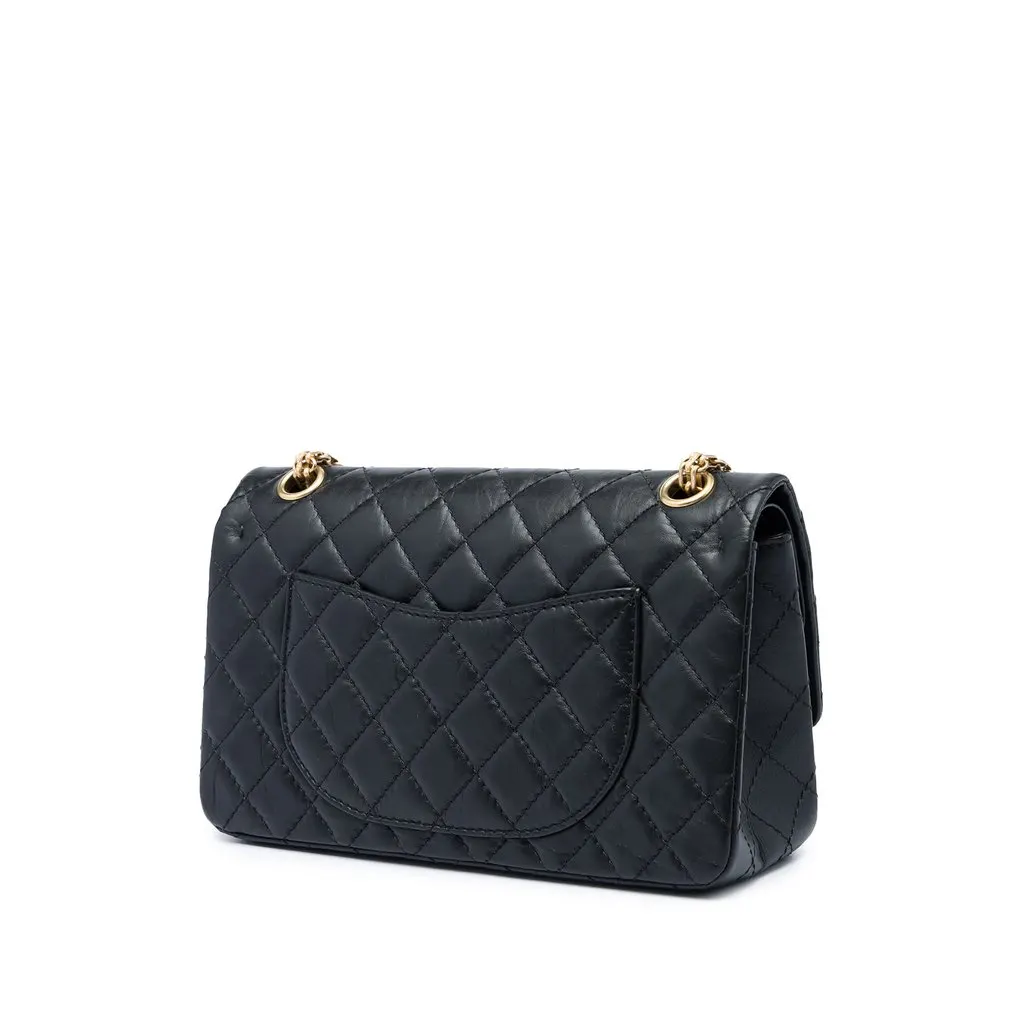 Chanel Quilted Aged Calfskin Reissue 2.55 Lucky Charms Double Flap 225 Black Leather Very good - Back View
