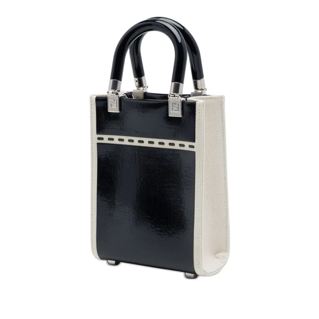 Fendi Mini Patent and Canvas Sunshine Shopper Tote Black Leather Good - Back View