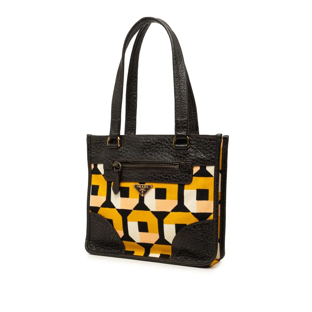 Prada Printed Canvas and Leather Tote Brown Very good - Back View