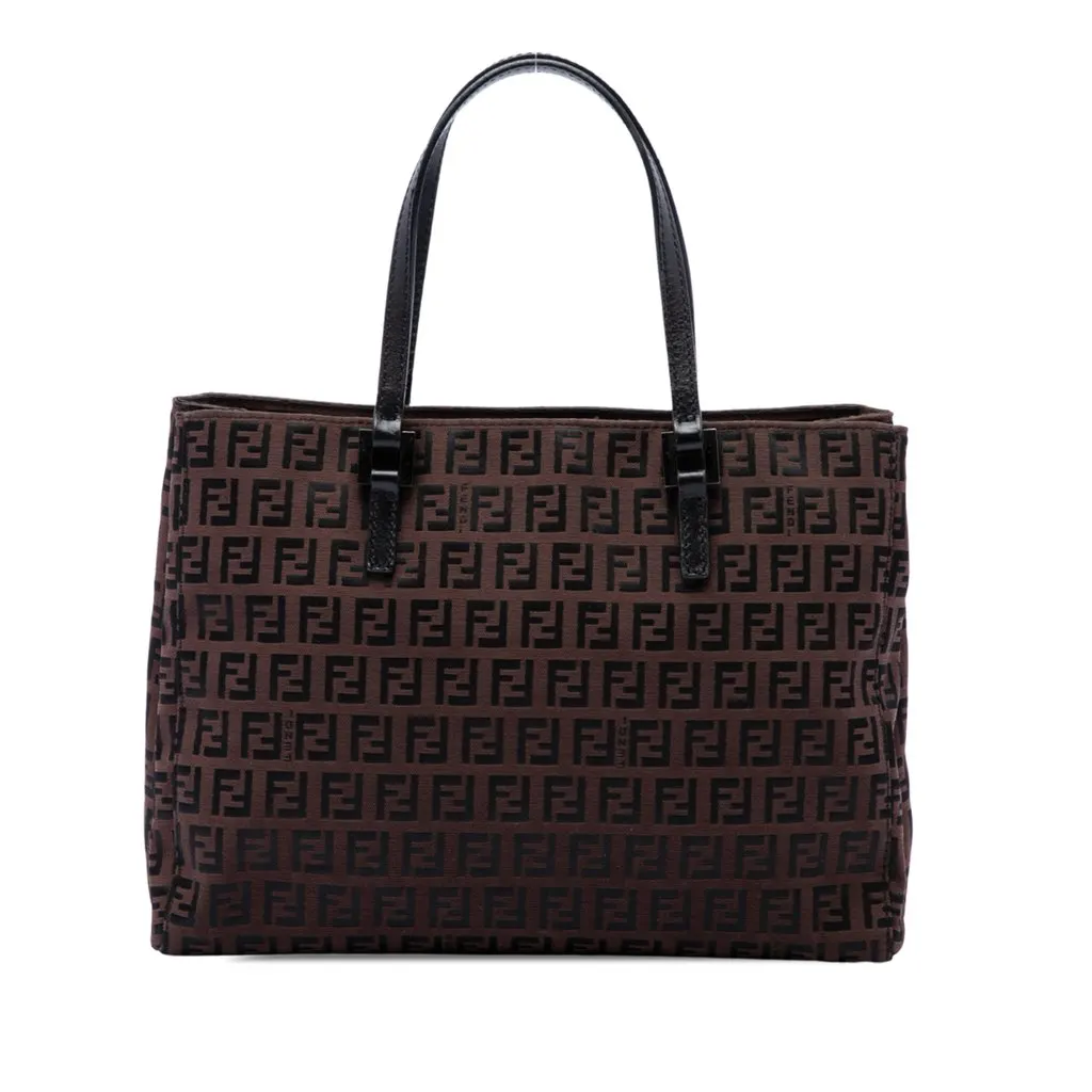 Fendi Zucchino Canvas Tote Brown Canvas Good - Front View