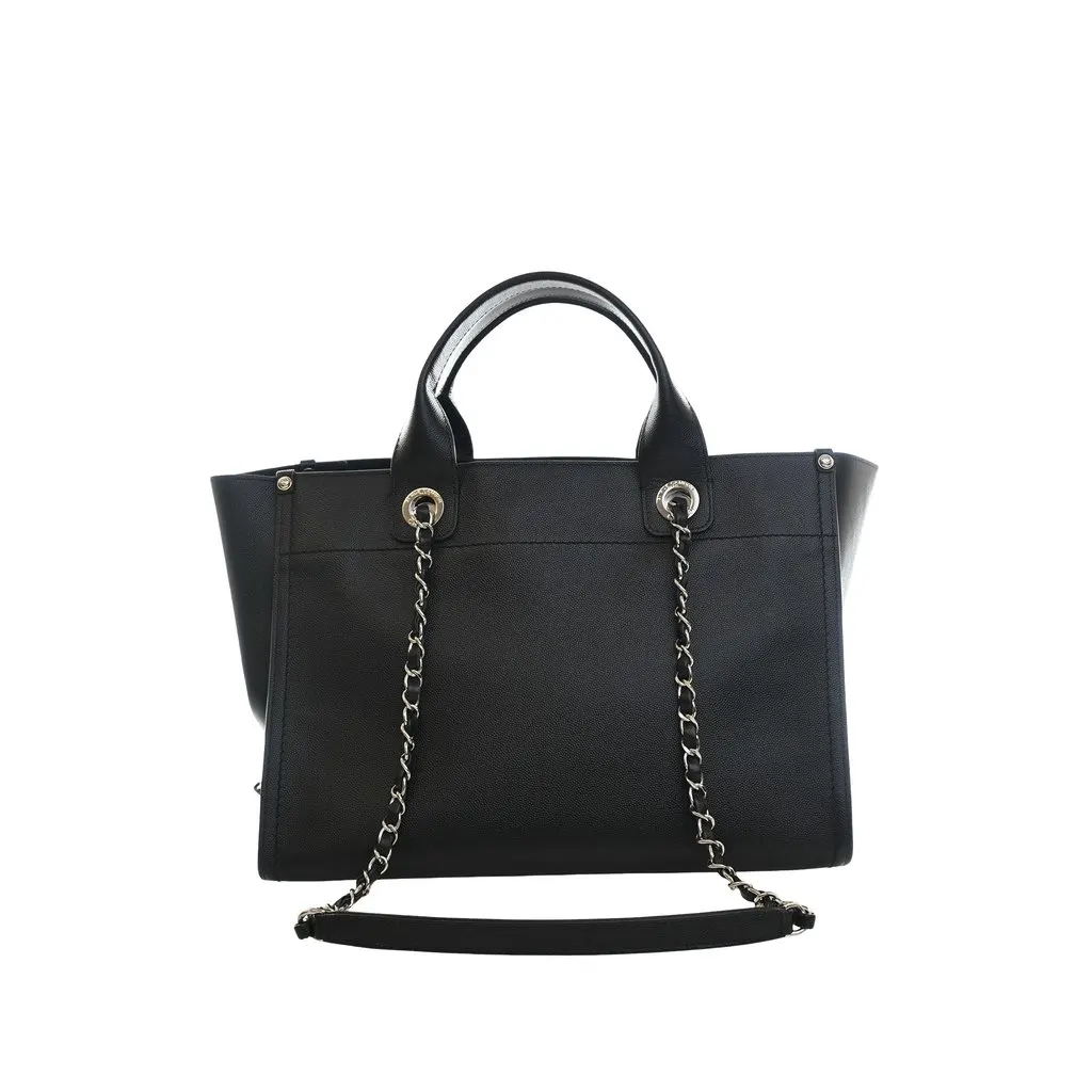 Chanel Small Studded Caviar Deauville Tote Black Leather Very good - Back View