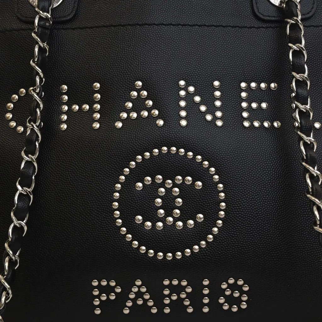 Chanel Small Studded Caviar Deauville Tote Black Leather Very good - Box View