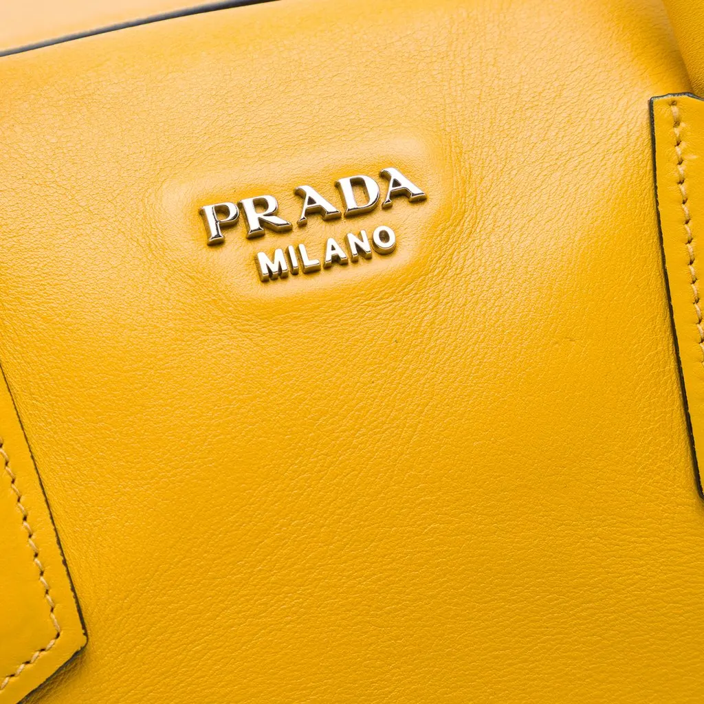 Prada City Calf Leather Buckle Tote Yellow Leather Very good - Box View