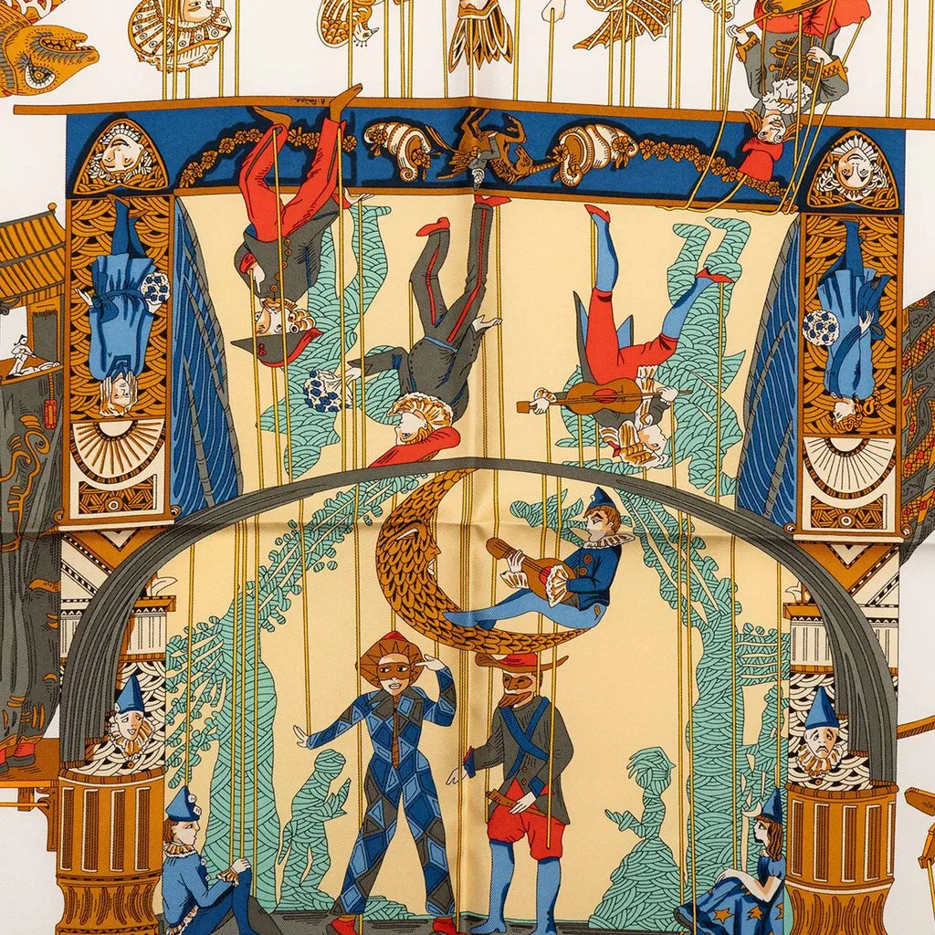 Hermès Le Temps des Marionnettes Silk Scarf 90 Yellow Silk Never worn - Back View