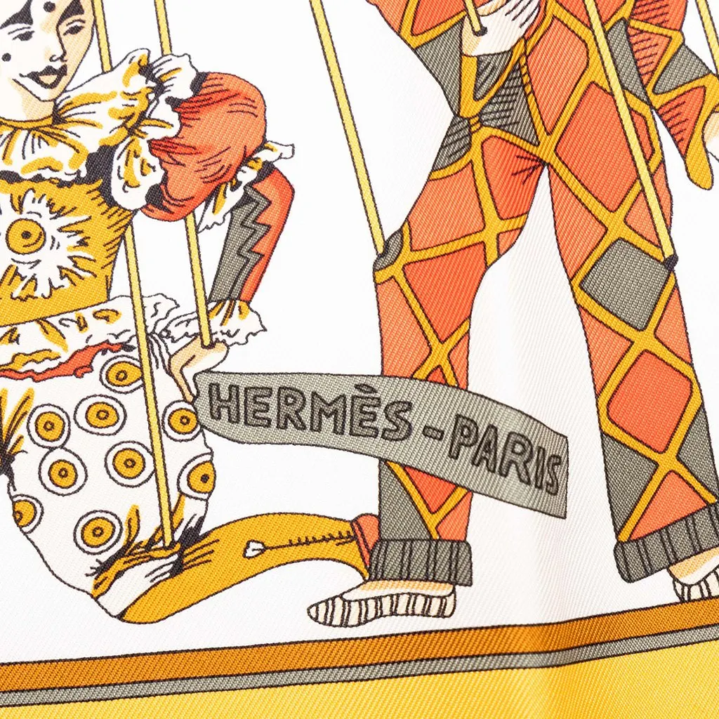 Hermès Le Temps des Marionnettes Silk Scarf 90 Yellow Silk Never worn - Box View