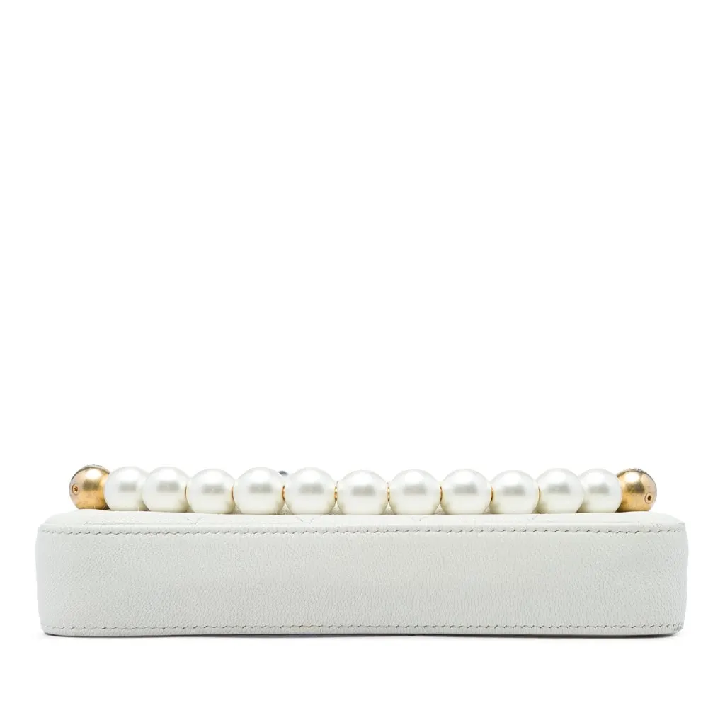 Chanel CC Quilted Goatskin Chic Pearls Double Zip Clutch With Chain White Leather Very good - Inside View
