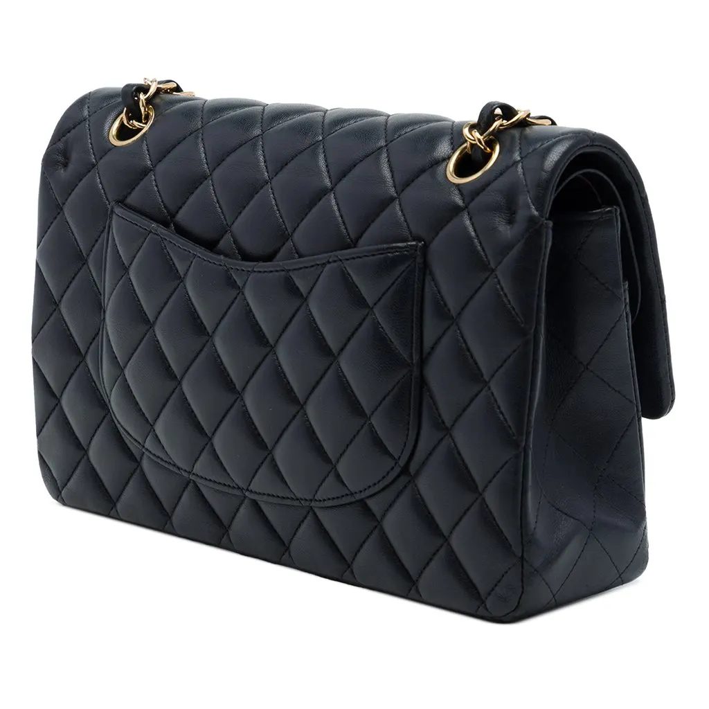 Chanel Medium Classic Lambskin Double Flap Black Leather Very good - Back View