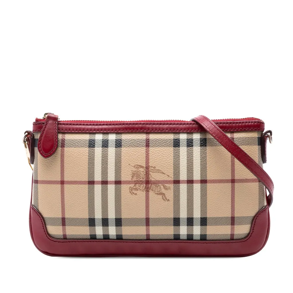 Burberry Haymarket Check Coated Canvas Peyton Crossbody Beige Very good - Front View