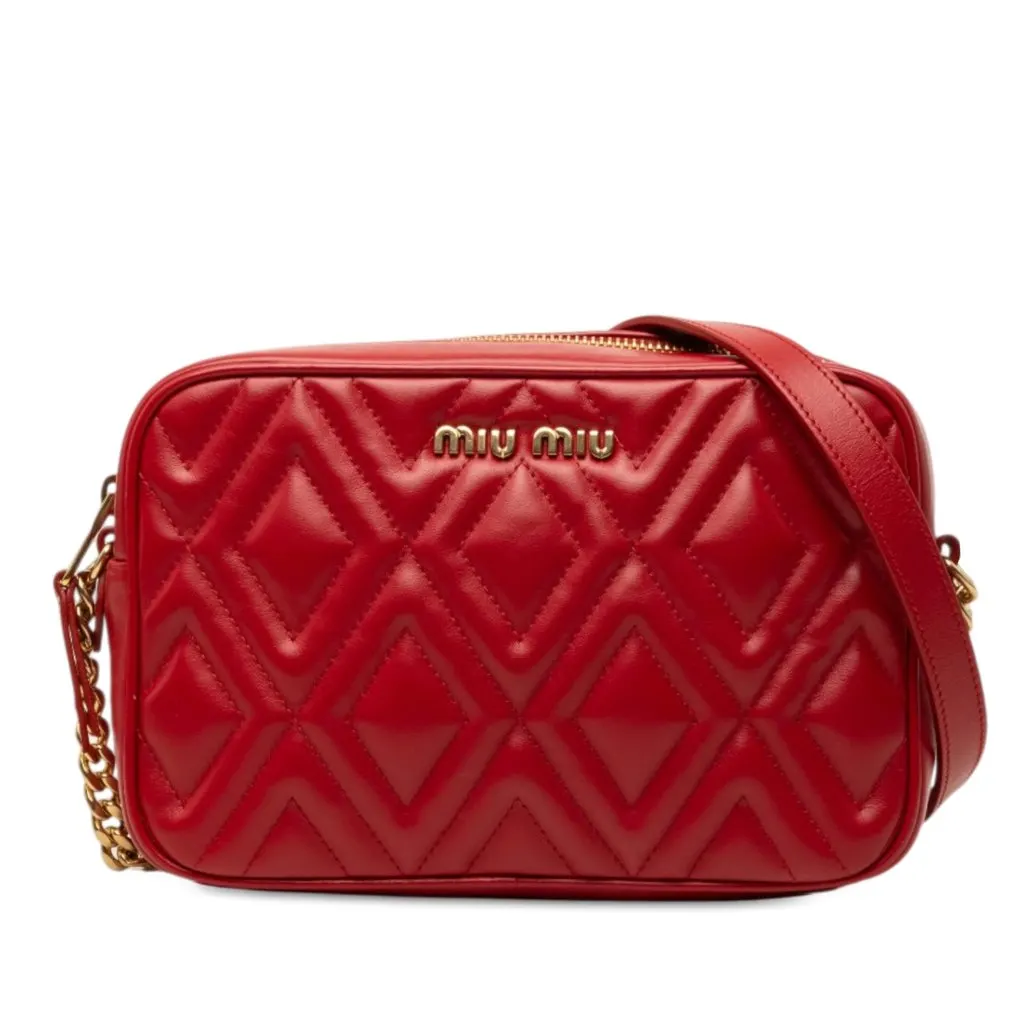 Miu Miu Matelasse Nappa Chain Camera Bag Red Leather Very good - Front View