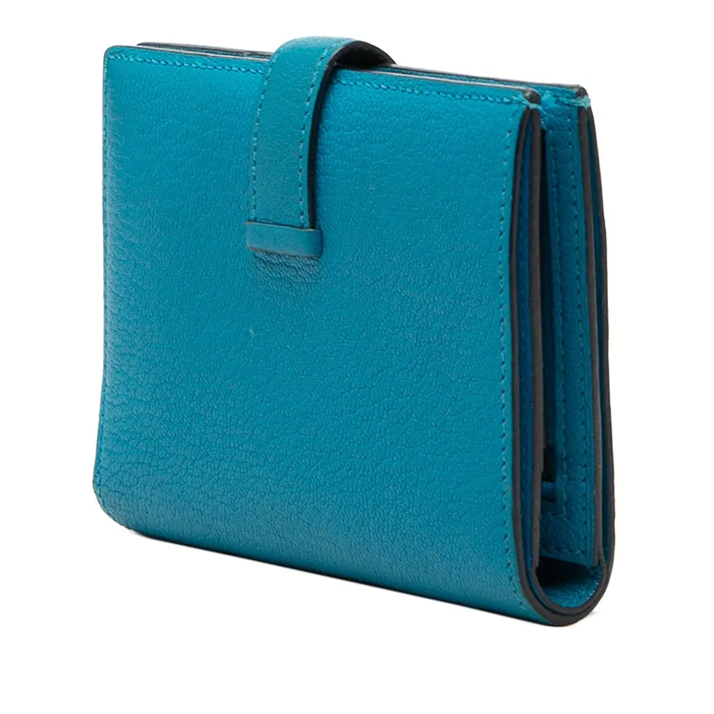 Hermès Chevre Mysore Bearn Compact Wallet Blue Leather Very good - Back View