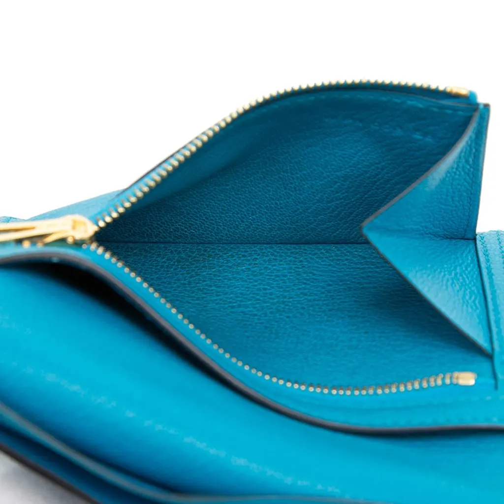 Hermès Chevre Mysore Bearn Compact Wallet Blue Leather Very good - Box View