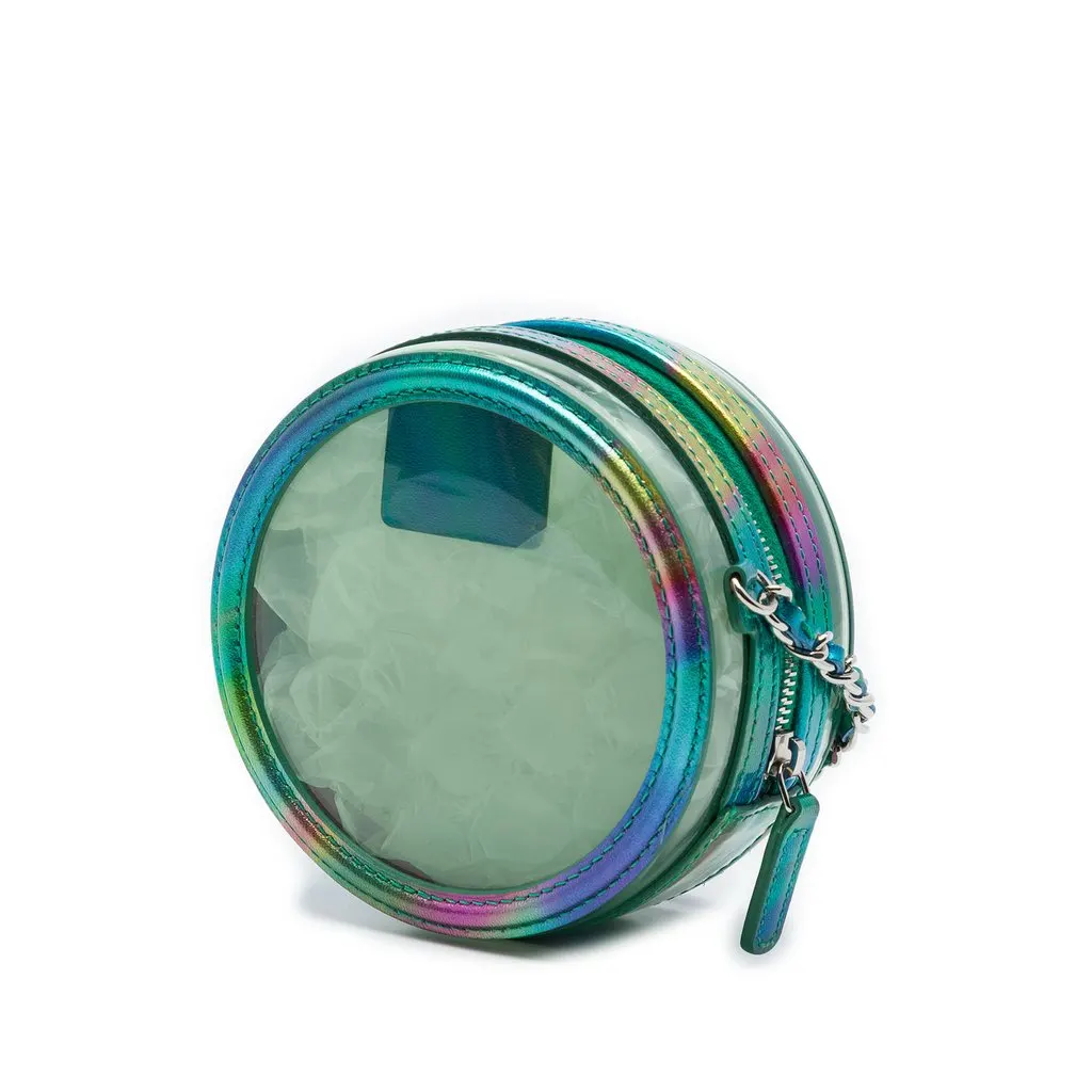 Chanel PVC and Metallic Lambskin CC Filigree Round Clutch with Chain Green Plastic Very good - Back View