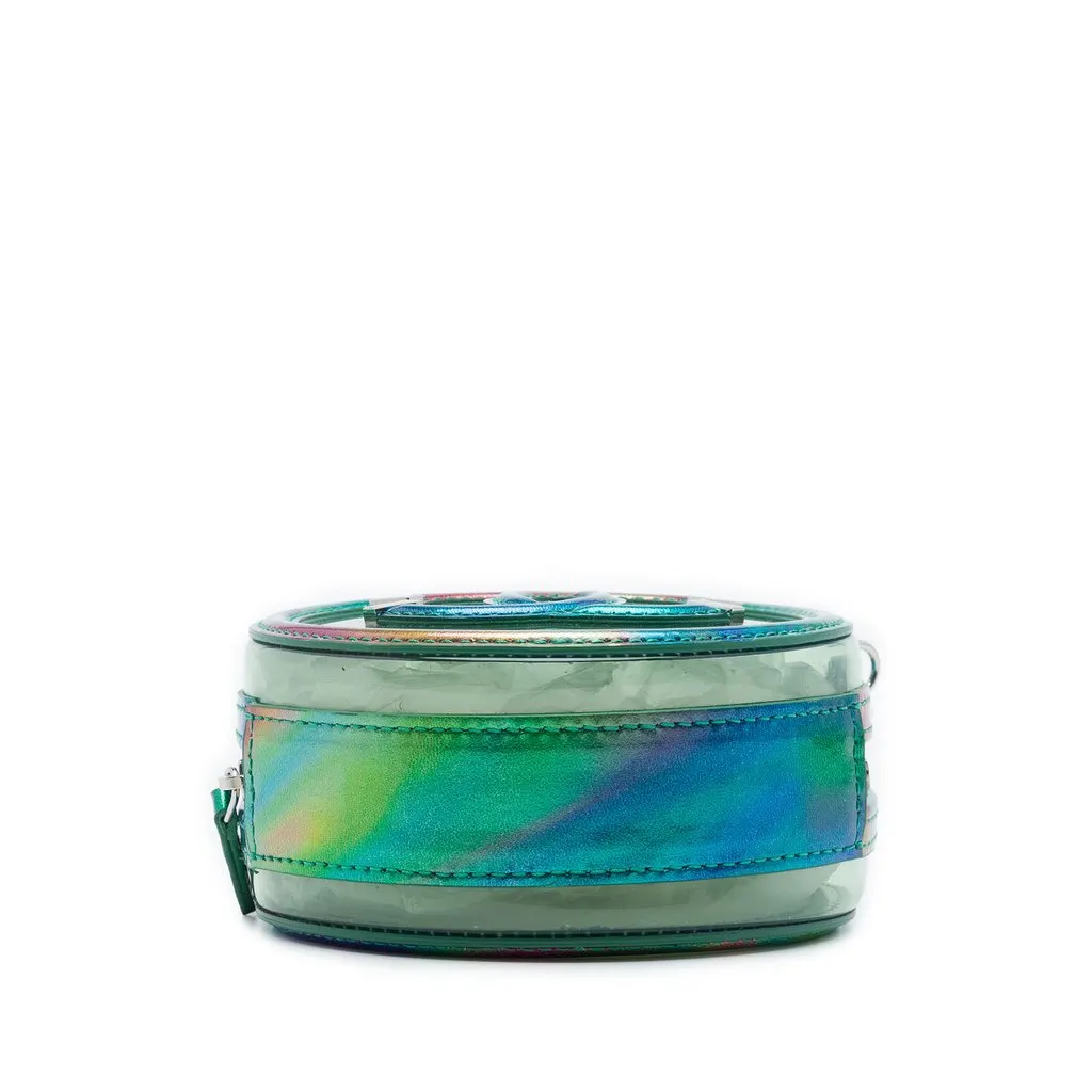 Chanel PVC and Metallic Lambskin CC Filigree Round Clutch with Chain Green Plastic Very good - Inside View