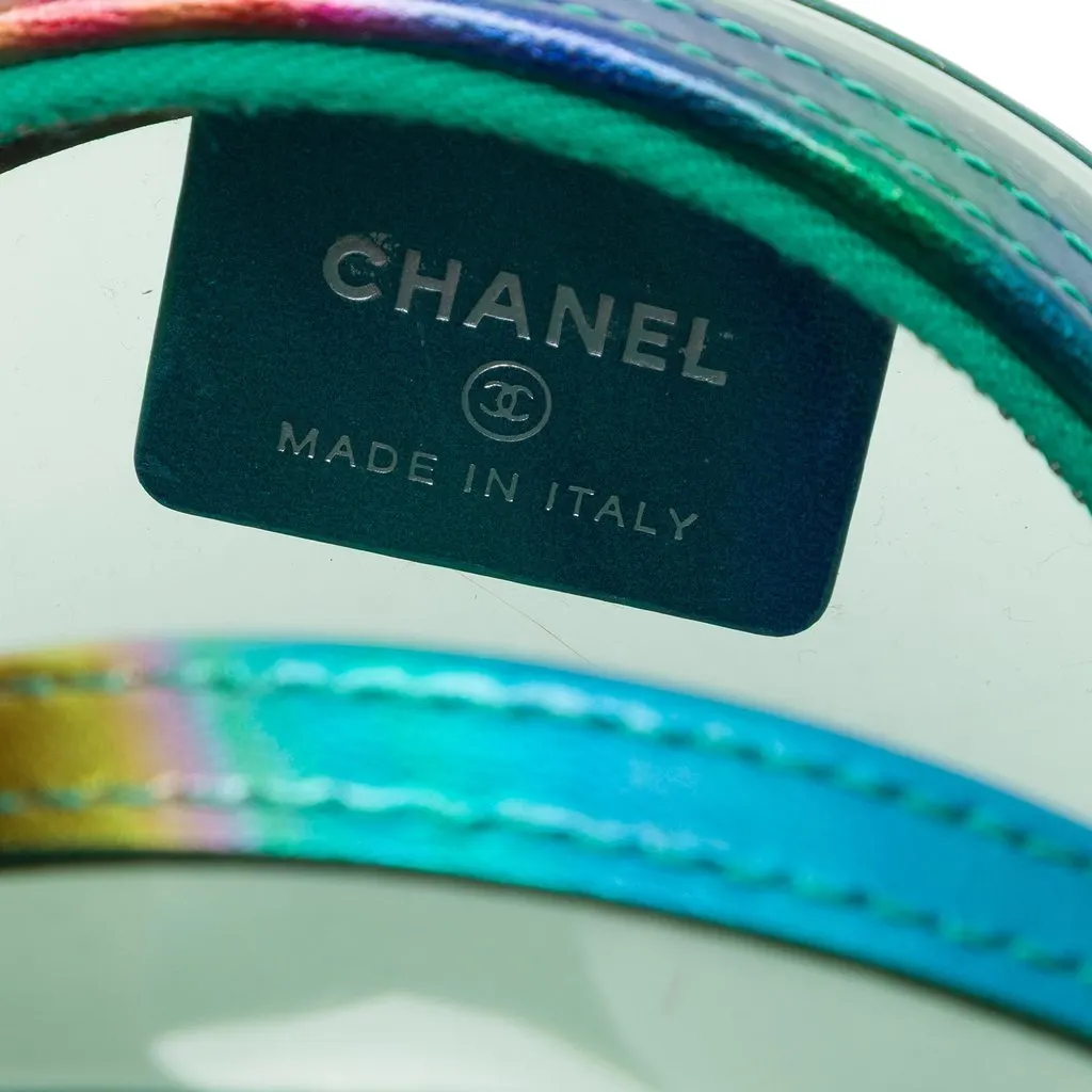 Chanel PVC and Metallic Lambskin CC Filigree Round Clutch with Chain Green Plastic Very good - Box View