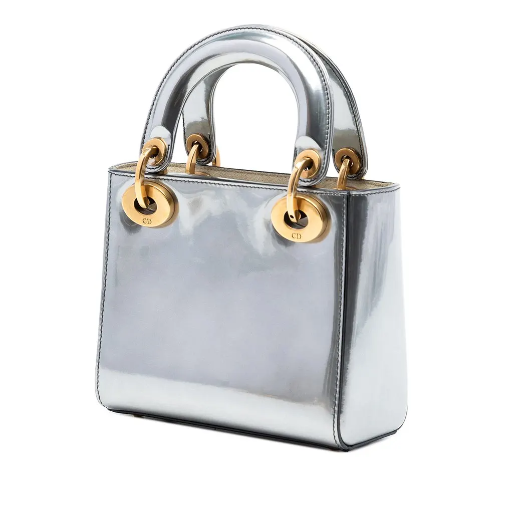 Dior Mini Metallic Patent Lady Dior Silver Leather Very good - Back View