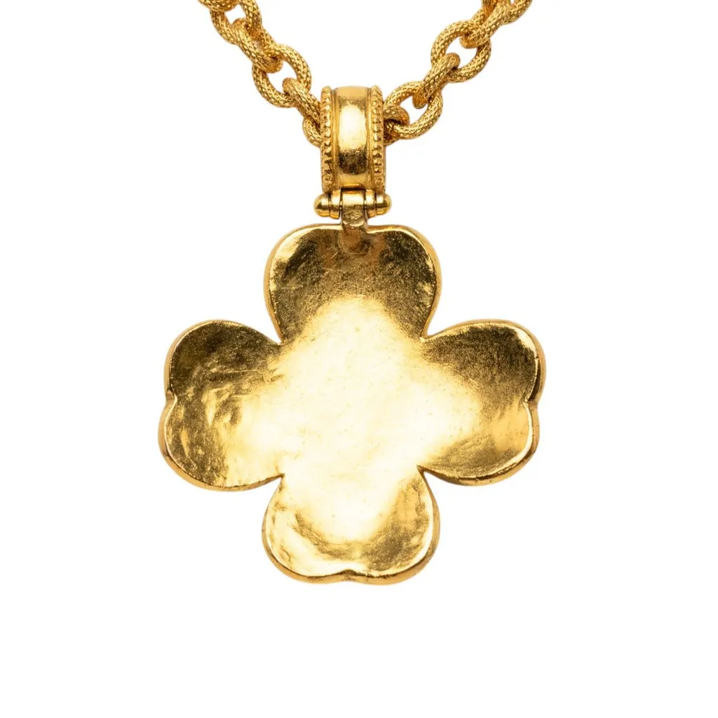 Chanel CC Gold Plated Gripoix Clover Pendant Necklace Gold Metal Very good - Inside View