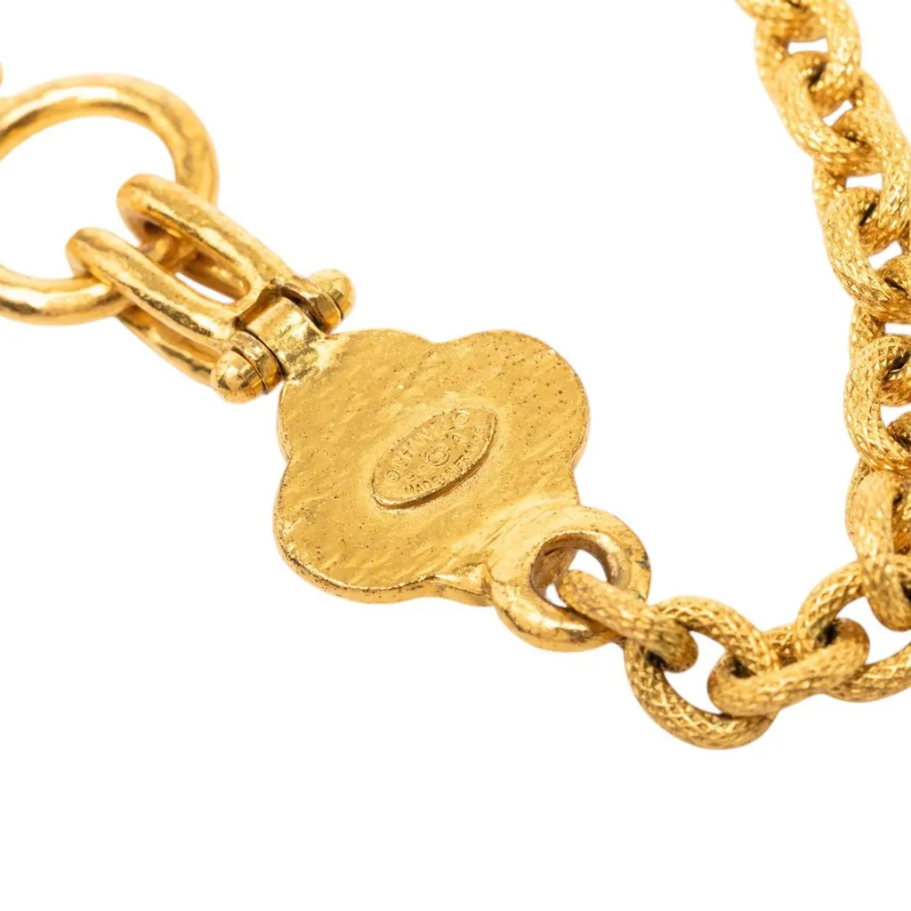 Chanel CC Gold Plated Gripoix Clover Pendant Necklace Gold Metal Very good - Box View