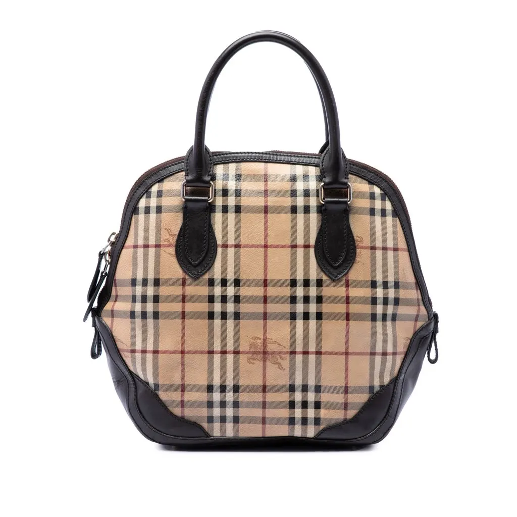 Burberry Medium Haymarket Check Coated Canvas Orchard Bowling Bag Beige Very good - Front View