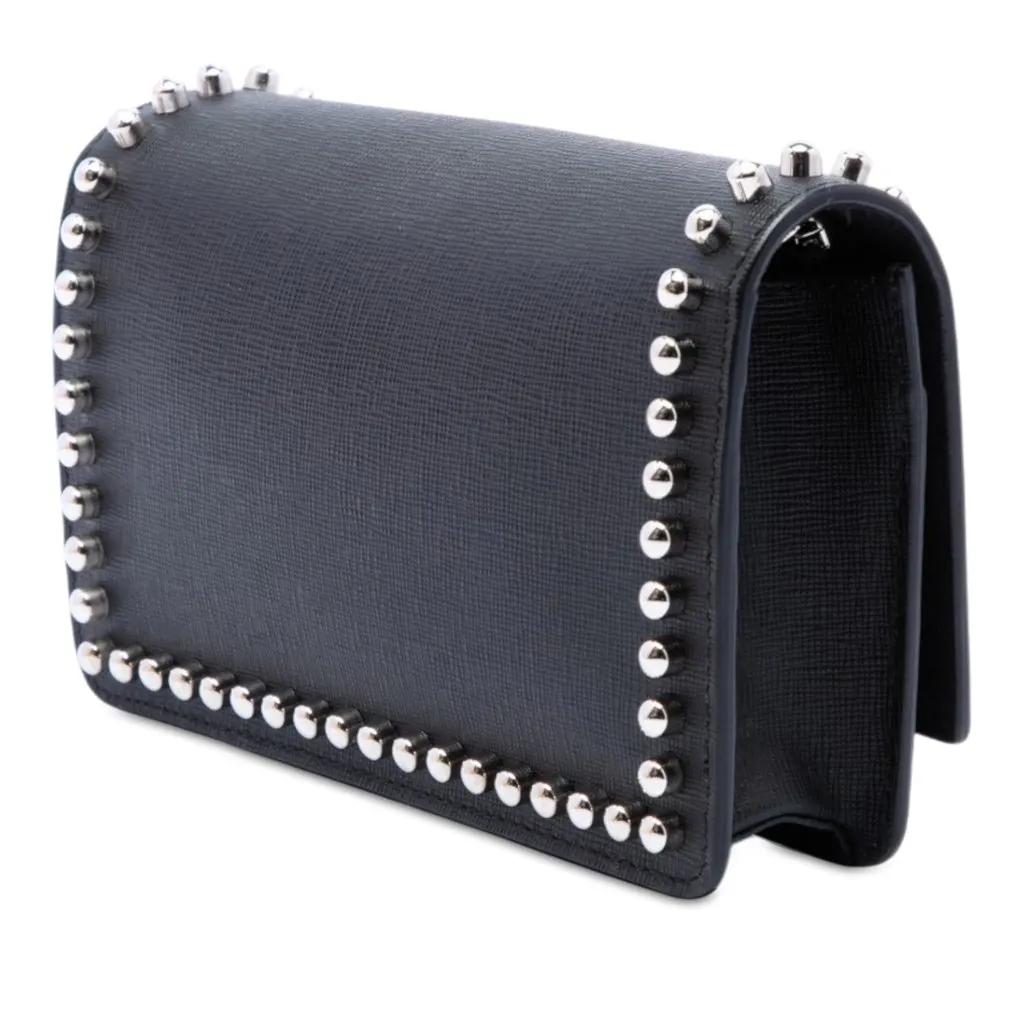 Fendi Studded Leather Karlito Wallet on Chain Black Leather Very good - Back View