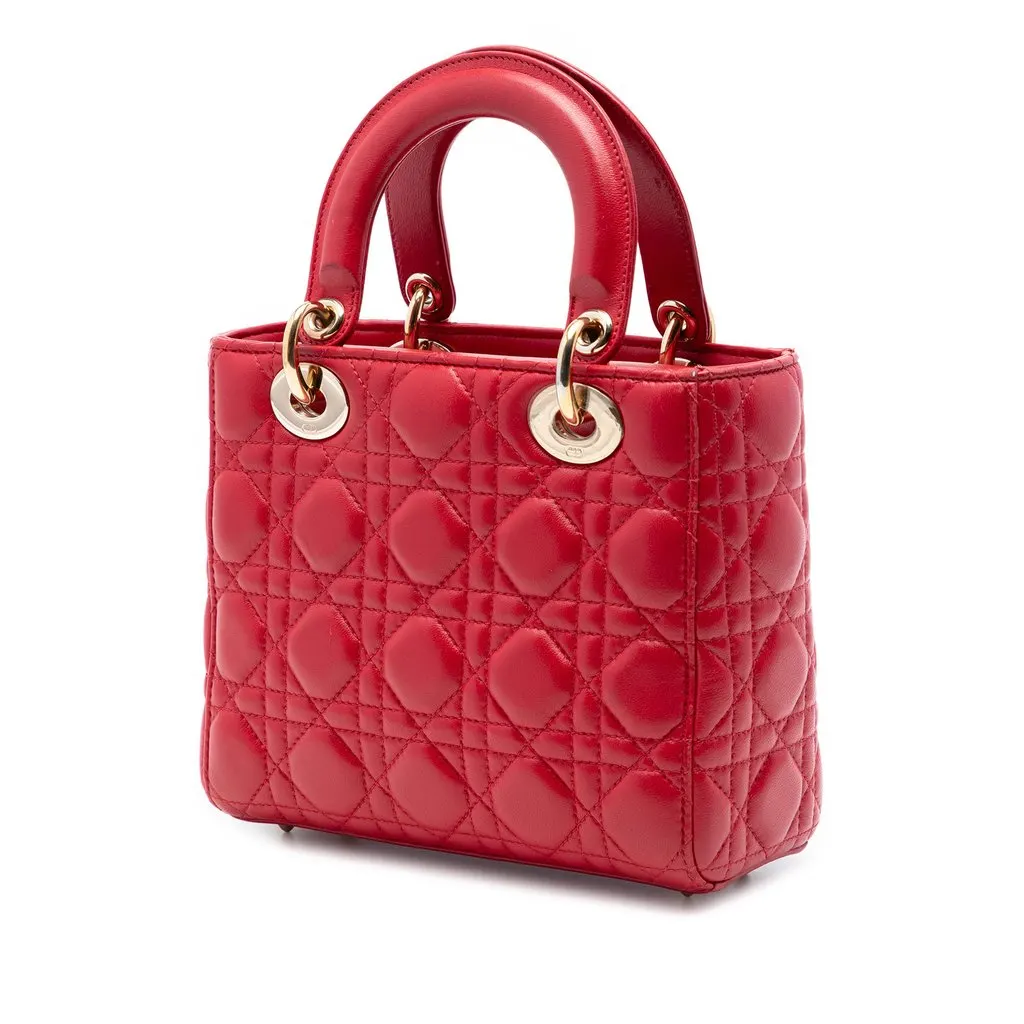 Dior Small Lambskin Cannage MyABCDior Lady Dior Red Leather Very good - Back View