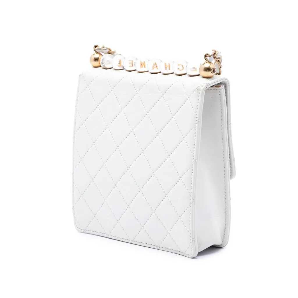 Chanel Small Lambskin Chic Pearls Flap White Leather Very good - Back View