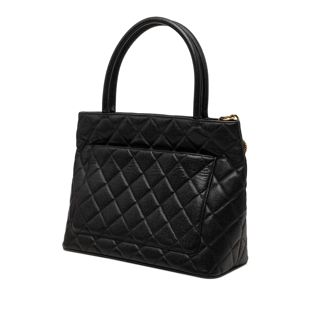 Chanel Caviar Medallion Tote Black Leather Good - Back View