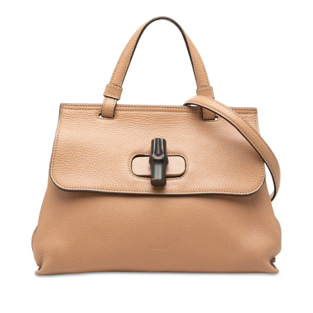Gucci Small Calfskin Bamboo Daily Satchel Beige Leather Very good - Front View