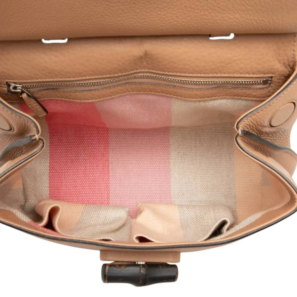 Gucci Small Calfskin Bamboo Daily Satchel Beige Leather Very good - Model View