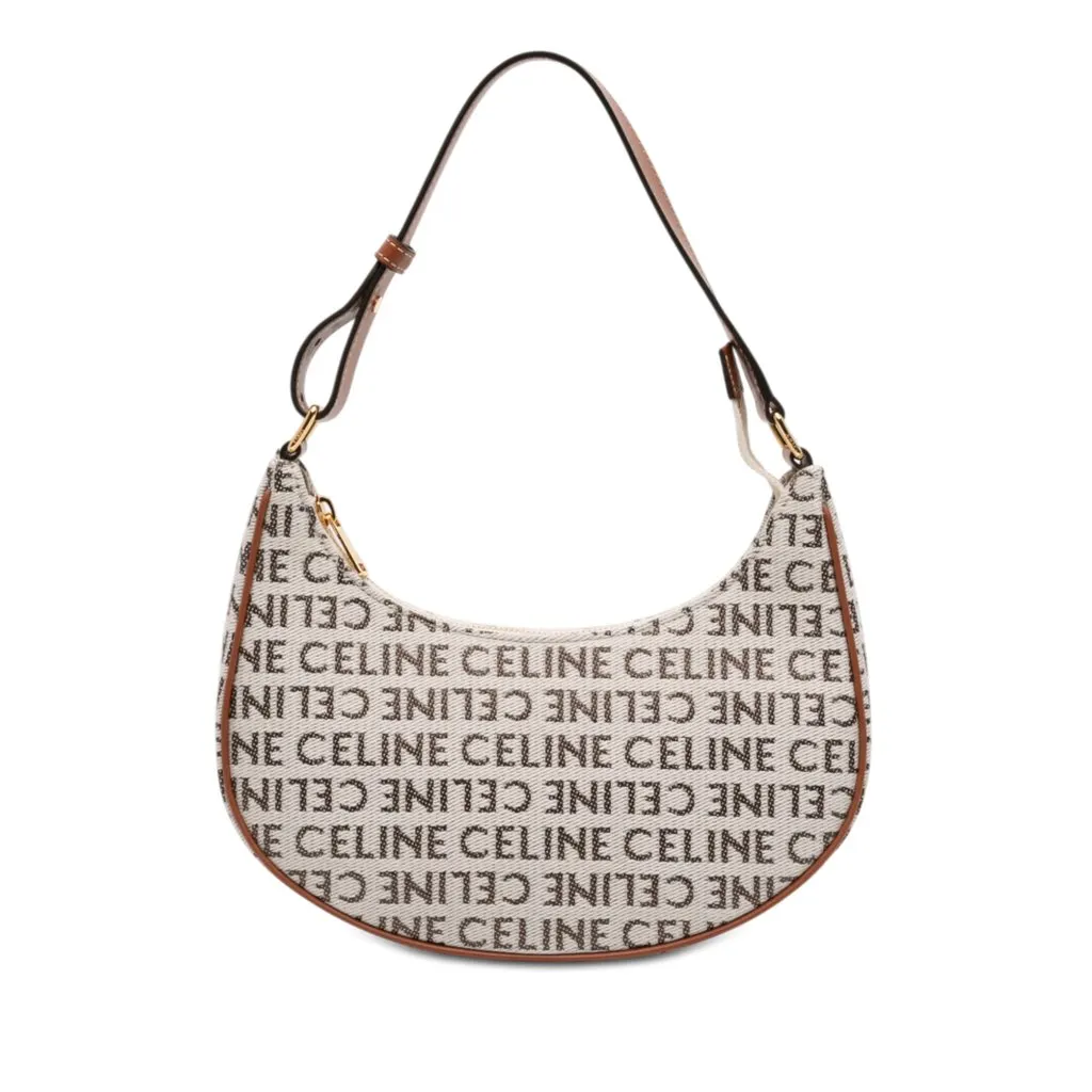 Celine Medium Canvas Logo Ava Shoulder Bag Brown Very good - Front View