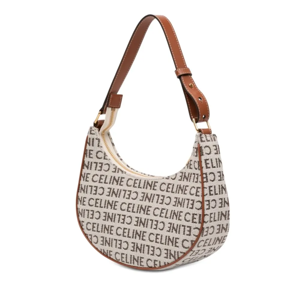 Celine Medium Canvas Logo Ava Shoulder Bag Brown Very good - Back View